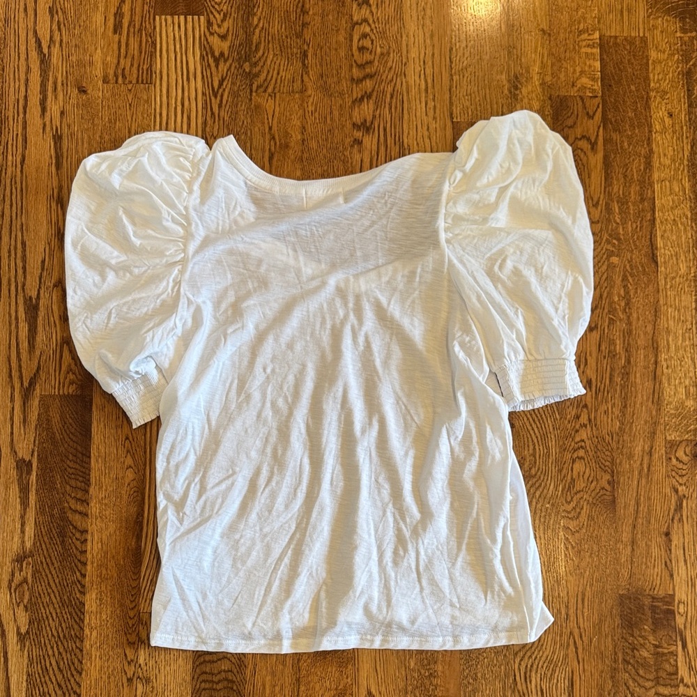 Nation LTD Women’s White Shirt with Ruched Sleeve Size Medium - Picture 5 of 5